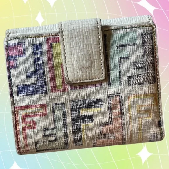 FENDI Zucca Spalmati Multicolor FF Logo Cream Leather Compact Wallet w/ COA - Picture 1 of 7
